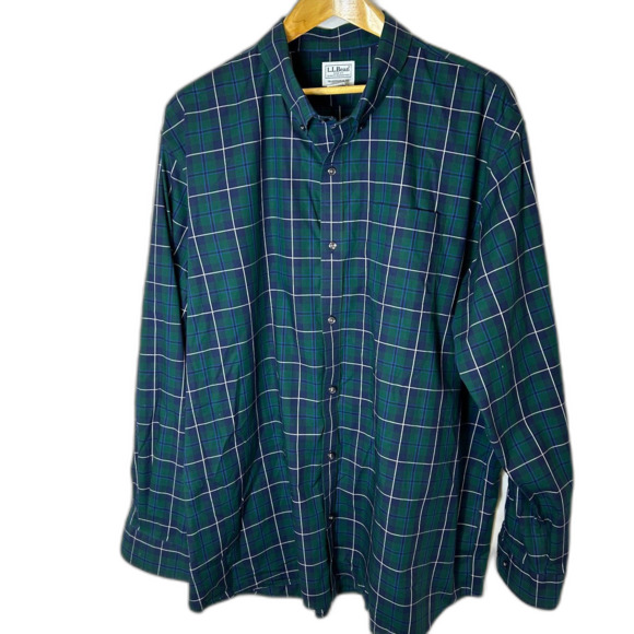 L.L. Bean NWOT Green Navy Plaid Traditional Fit LS Buttondown Shirt Size XXL - Picture 3 of 11
